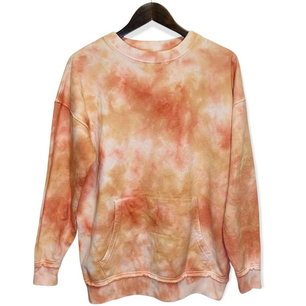 BP. Women's Size S Tie-Dye Long Sleeve Crewneck Kangaroo Pocket Sweatshirt Multi